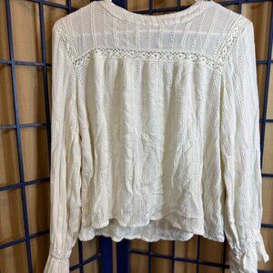Blue Rain Cream Boho Lace Long Sleeve Blouse Medium